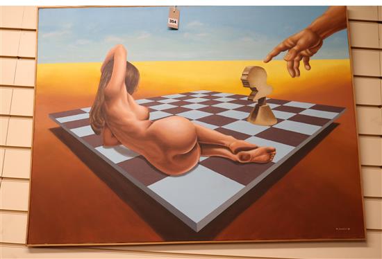 M. Cusworth Nude on chessboard 30 x 40in.